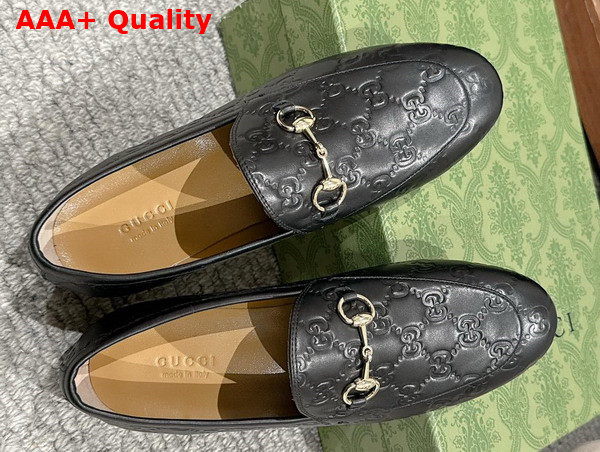 Gucci Womens Gucci Jordaan Loafer in Black GG Leather 786016 Replica