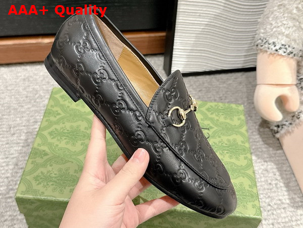 Gucci Womens Gucci Jordaan Loafer in Black GG Leather 786016 Replica