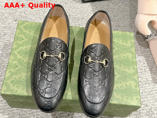 Gucci Womens Gucci Jordaan Loafer in Black GG Leather 786016 Replica