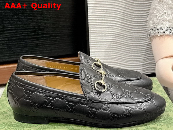 Gucci Womens Gucci Jordaan Loafer in Black GG Leather 786016 Replica