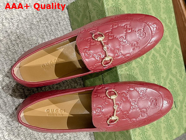 Gucci Womens Gucci Jordaan Loafer in Gucci Rosso Ancora Red GG Leather 786016 Replica