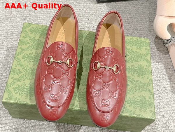 Gucci Womens Gucci Jordaan Loafer in Gucci Rosso Ancora Red GG Leather 786016 Replica