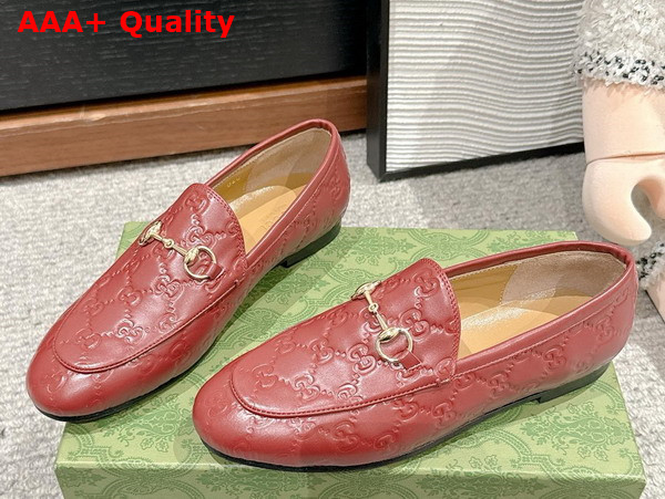 Gucci Womens Gucci Jordaan Loafer in Gucci Rosso Ancora Red GG Leather 786016 Replica