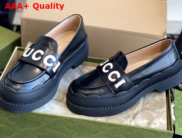 Gucci Womens Gucci Loafer in Black and White Leather 752854 Replica