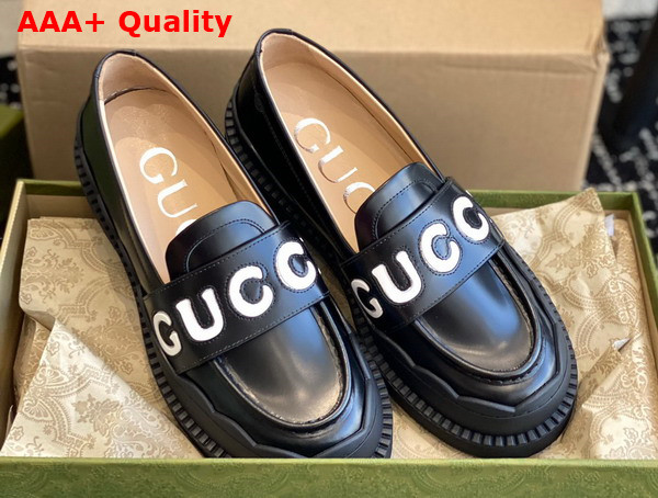 Gucci Womens Gucci Loafer in Black and White Leather 752854 Replica