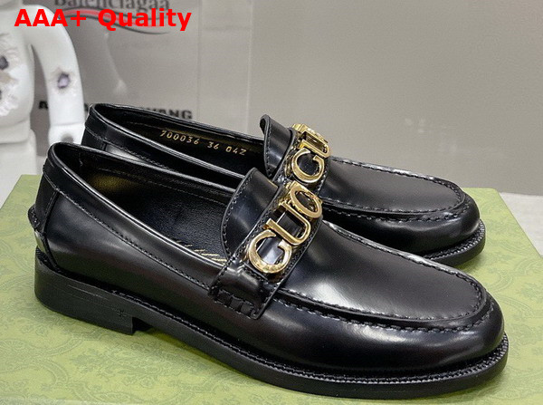 Gucci Womens Gucci Loafer in Shiny Black Leather 700036 Replica