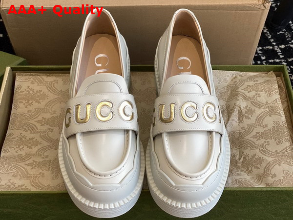 Gucci Womens Gucci Loafer in White and Metallic Leather 752854 Replica