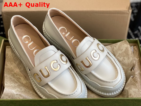 Gucci Womens Gucci Loafer in White and Metallic Leather 752854 Replica