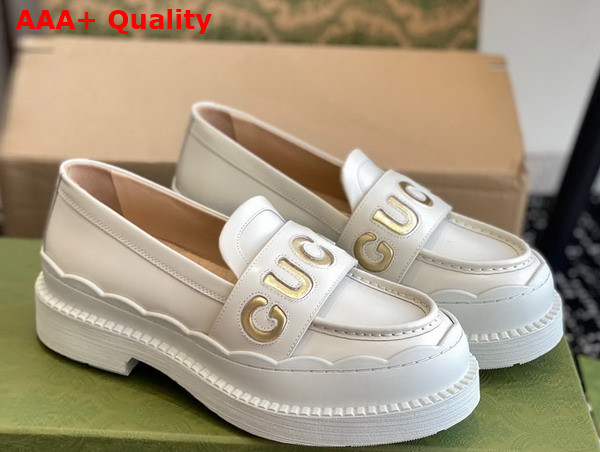 Gucci Womens Gucci Loafer in White and Metallic Leather 752854 Replica