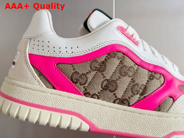 Gucci Womens Gucci Re Web Sneaker in Beige and Ebony Original GG Canvas with Fuchsia Leather Trim 785452 Replica