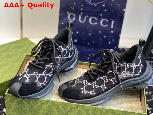 Gucci Womens Gucci Run GG Crystal Sneaker in Black GG Mesh 758088 Replica