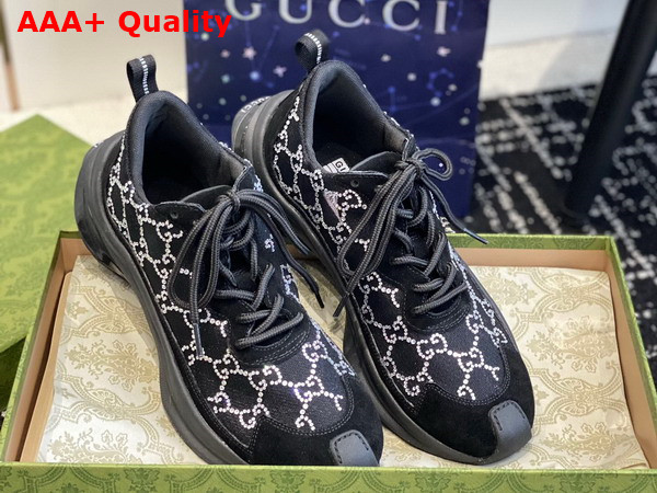 Gucci Womens Gucci Run GG Crystal Sneaker in Black GG Mesh 758088 Replica