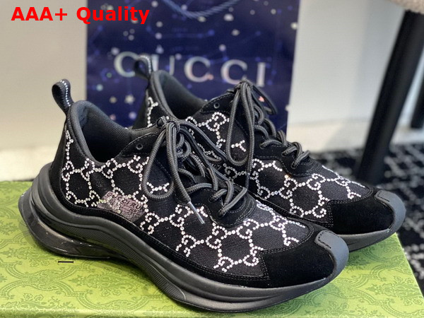 Gucci Womens Gucci Run GG Crystal Sneaker in Black GG Mesh 758088 Replica