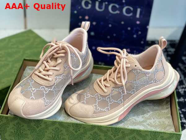 Gucci Womens Gucci Run GG Crystal Sneaker in Pink GG Mesh 758088 Replica