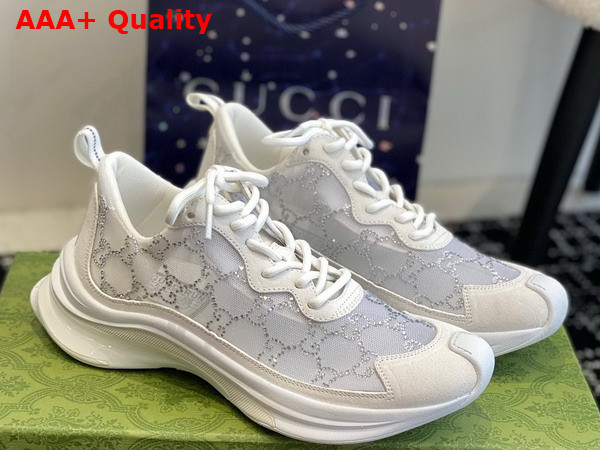 Gucci Womens Gucci Run GG Crystal Sneaker in White GG Mesh 758088 Replica