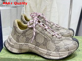 Gucci Womens Gucci Run Sneaker in Beige and Ebony Leather with GG Water Transfer Print 725612 Replica