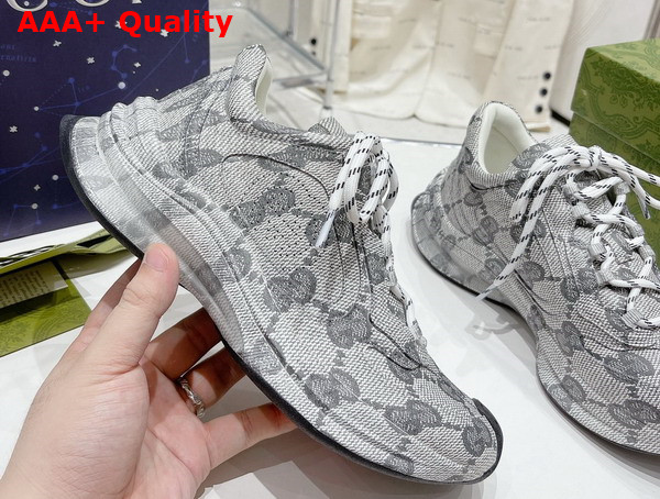 Gucci Womens Gucci Run Sneaker in Beige and Grey Leather with GG Water Transfer Print Replica