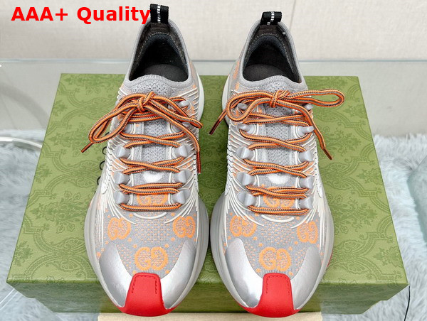 Gucci Womens Gucci Run Sneaker in Grey and Orange GG Technical Knit Fabric Replica