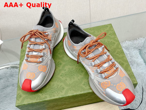 Gucci Womens Gucci Run Sneaker in Grey and Orange GG Technical Knit Fabric Replica