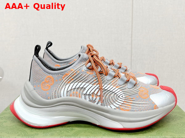 Gucci Womens Gucci Run Sneaker in Grey and Orange GG Technical Knit Fabric Replica