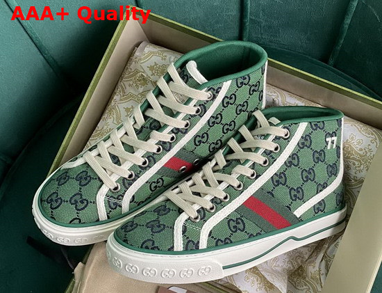 Gucci Womens Gucci Tennis 1977 GG Multicolor High Top Sneaker Green and Blue Canvas 663679 Replica