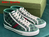 Gucci Womens Gucci Tennis 1977 GG Multicolor High Top Sneaker Green and Blue Canvas 663679 Replica