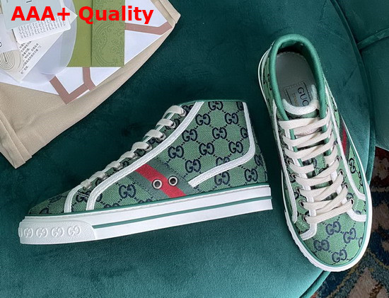 Gucci Womens Gucci Tennis 1977 GG Multicolor High Top Sneaker Green and Blue Canvas 663679 Replica