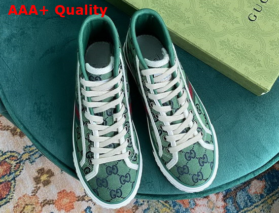 Gucci Womens Gucci Tennis 1977 GG Multicolor High Top Sneaker Green and Blue Canvas 663679 Replica