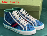 Gucci Womens Gucci Tennis 1977 GG Multicolor High Top Sneaker Light Blue and Blue Canvas 663679 Replica