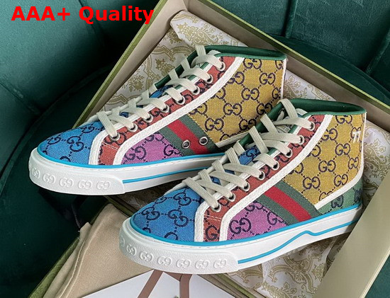 Gucci Womens Gucci Tennis 1977 GG Multicolor High Top Sneaker Multicolor Canvas 663679 Replica