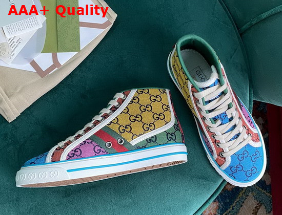 Gucci Womens Gucci Tennis 1977 GG Multicolor High Top Sneaker Multicolor Canvas 663679 Replica