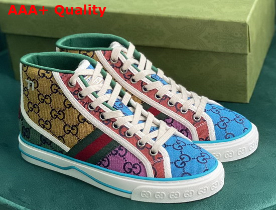 Gucci Womens Gucci Tennis 1977 GG Multicolor High Top Sneaker Multicolor Canvas 663679 Replica