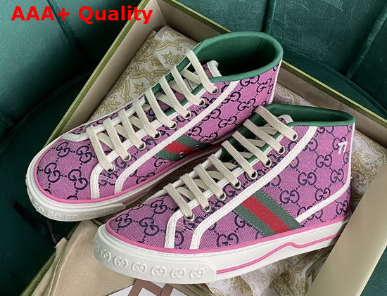 Gucci Womens Gucci Tennis 1977 GG Multicolor High Top Sneaker Pink and Blue Canvas 663679 Replica