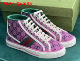 Gucci Womens Gucci Tennis 1977 GG Multicolor High Top Sneaker Pink and Blue Canvas 663679 Replica