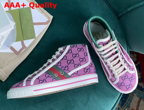 Gucci Womens Gucci Tennis 1977 GG Multicolor High Top Sneaker Pink and Blue Canvas 663679 Replica