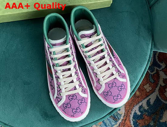 Gucci Womens Gucci Tennis 1977 GG Multicolor High Top Sneaker Pink and Blue Canvas 663679 Replica