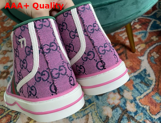 Gucci Womens Gucci Tennis 1977 GG Multicolor High Top Sneaker Pink and Blue Canvas 663679 Replica