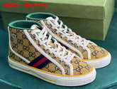 Gucci Womens Gucci Tennis 1977 GG Multicolor High Top Sneaker Yellow and Blue Canvas 663679 Replica