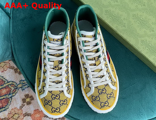 Gucci Womens Gucci Tennis 1977 GG Multicolor High Top Sneaker Yellow and Blue Canvas 663679 Replica