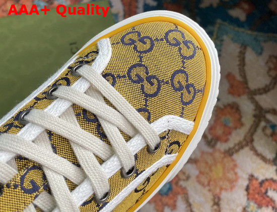 Gucci Womens Gucci Tennis 1977 GG Multicolor High Top Sneaker Yellow and Blue Canvas 663679 Replica