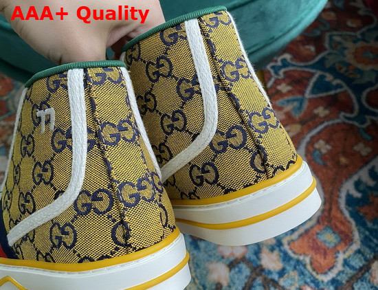 Gucci Womens Gucci Tennis 1977 GG Multicolor High Top Sneaker Yellow and Blue Canvas 663679 Replica