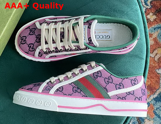 Gucci Womens Gucci Tennis 1977 GG Multicolor Sneaker Pink and Blue Canvas 663680 Replica