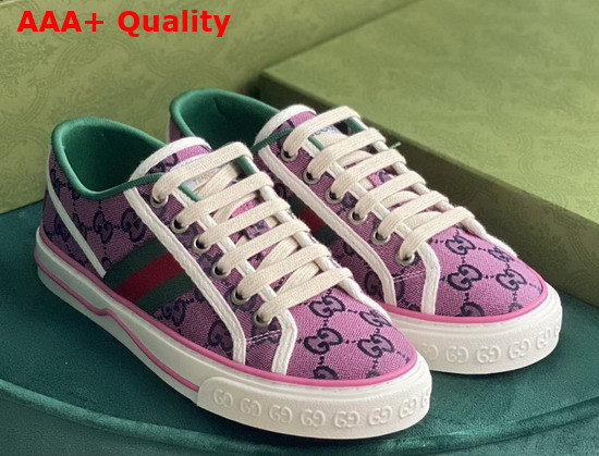 Gucci Womens Gucci Tennis 1977 GG Multicolor Sneaker Pink and Blue Canvas 663680 Replica