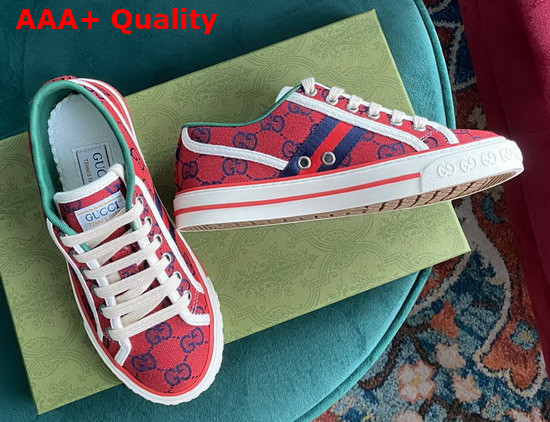 Gucci Womens Gucci Tennis 1977 GG Multicolor Sneaker Red and Blue Canvas 663680 Replica