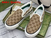 Gucci Womens Gucci Tennis 1977 Slip On Sneaker Beige and Ebony GG Canvas 624733 Replica