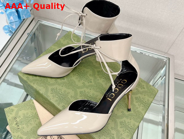 Gucci Womens High Heel Patent Pump in Beige Leather 717159 Replica