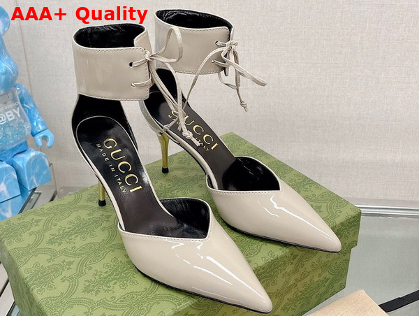 Gucci Womens High Heel Patent Pump in Beige Leather 717159 Replica