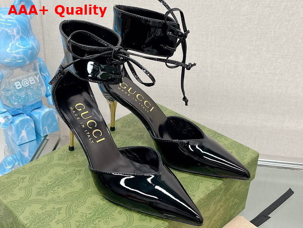 Gucci Womens High Heel Patent Pump in Black Leather 717159 Replica