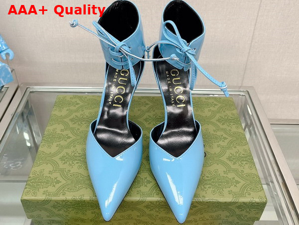 Gucci Womens High Heel Patent Pump in Light Blue Leather 717159 Replica