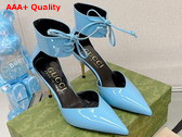 Gucci Womens High Heel Patent Pump in Light Blue Leather 717159 Replica